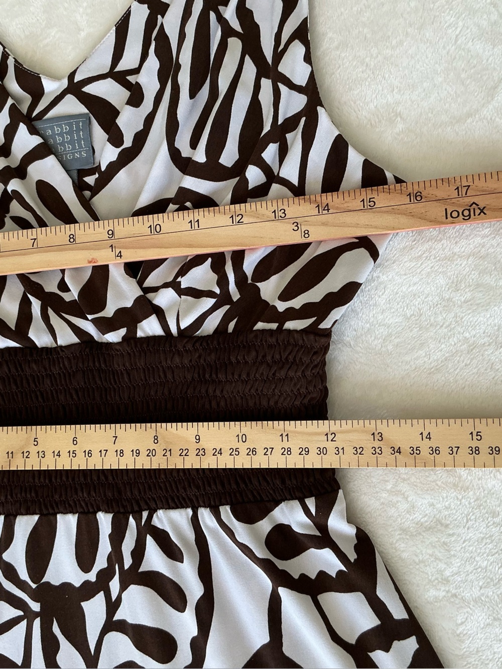 Rabbit Rabbit Rabbit Designs Brown White Leaf Print Sleeveless Midi Dress 8 - Picture 4 of 10